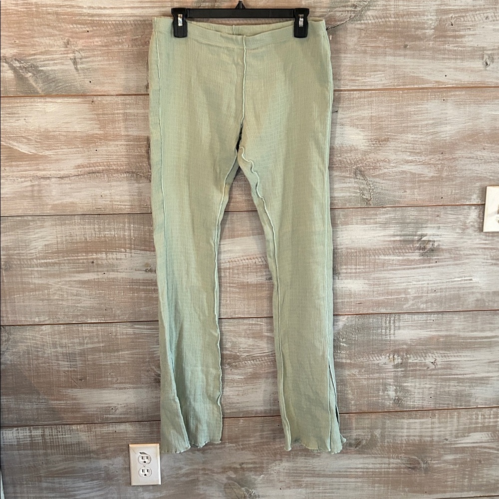 NWOT Free People Pull on ribbed Flare Pants Teal/ Green size large
